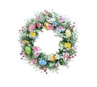 Guirnalda de huevos de primavera - Decoración para colgar en la puerta, adorno navideño colorido, círculo de hojas verdes, acento ligero en la pared, decoración de entrada de temporada | Decorazi