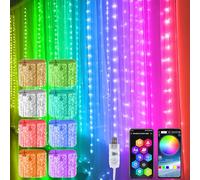 Guirnalda de luces, cortina de 3 x 3 m, 300 luces LED, RGB, 16 millones de colores, aplicación y USB, sincronización con música, guirnalda de luces para interior multicolor, para fiestas festivas,