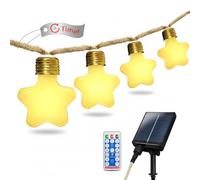 Guirnalda de Luces de Estrellas Estilo Bohémien, Cadena de Luz de Cuerda de Cáñamo con 16 LED, Carga Solar & USB para Decoración de Jardines, Balcones, Dormitorio, Habitación Infantil (Blanco Cálido)