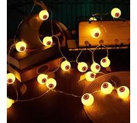 Guirnalda de luces de globo ocular de Halloween, 20 luces LED que funcionan con pilas, impermeable, decoración de fiesta de temporada para ventana, jardín, patio, valla, interior, porche, patio