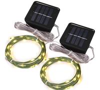 Guirnalda de Luces de Jardín Cortas con Energía Solar, Lámparas Solares, Resistente al Agua, Cable Verde, Blanco Cálido, 5 m, 50 LED, 2 Unidades