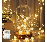 Guirnalda de luces LED con bolas de cristal, decoración, mini cadena de | 1,5 m 50 LED Firecracker con 10 bolas de cristal crackle, IP65 blanco cálido cadena de luces interiores para balcón