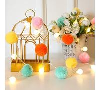 Guirnalda de luces LED con pompones - 21 pies, 20 LED, funciona con pilas, luces de globo blanco cálido lindas para el hogar, casa de juegos para niños, vacaciones, Navidad, habitación de los niños