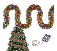 Guirnalda de luces LED de Navidad, guirnalda de oropel con luces LED, adornos de serpentinas de 16.4 pies, tiras de luz que funcionan con pilas, decoración de Navidad brillante para árbol de Navidad