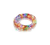 Guirnalda de luces LED en alambre de cobre, alimentada por pilas de botón y con colores RGBY. Con 2 metros de longitud, es perfecta para dar un toque mágico a tus fiestas y decoraciones.
