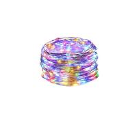 Guirnalda de luces LED en alambre de cobre, alimentada por pilas de botón y con colores RGBY. Con 2 metros de longitud, es perfecta para dar un toque mágico a tus fiestas y decoraciones.