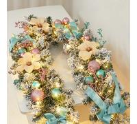 Guirnalda de Luces navideñas de 1,8 Metros con follaje Adornado con Luces, piñas y racimos de Bayas. Decoración navideña Reutilizable para el hogar de Invierno. Blue-Pink