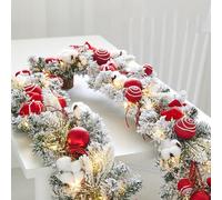 Guirnalda de Luces navideñas de 1,8 Metros con follaje Adornado con Luces, piñas y racimos de Bayas. Decoración navideña Reutilizable para el hogar de Invierno. Red