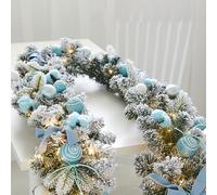 Guirnalda de Luces navideñas de 1,8 Metros con follaje Adornado con Luces, piñas y racimos de Bayas. Decoración navideña Reutilizable para el hogar de Invierno. Blue