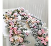 Guirnalda de Luces navideñas de 1,8 Metros con follaje Adornado con Luces, piñas y racimos de Bayas. Decoración navideña Reutilizable para el hogar de Invierno. Pink