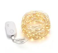 Guirnalda de luces recargables con carga rápida tipo C y batería de 100 horas de duración, 5 m, 50 luces LED parpadeantes de alambre plateado con temporizador y memoria para decoración de Navidad