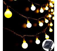 Guirnalda de luces solares para exteriores 60 LED 8 m 8 modos impermeable funciona con energía solar iluminación de jardín para el hogar patio fiesta festival Navidad decoración (blanco cálido)