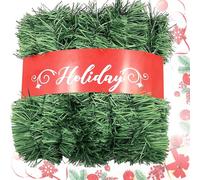 Guirnalda de Navidad 15m Verde - Decoración para Interior y Exterior, para Árbol, Escaleras y Chimenea - Material PVC Ignífugo y Resistente a la Intemperie, No Iluminada, Flexible y Fácil de Cortar
