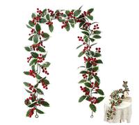 Guirnalda de Navidad, 5.7 pies de imitación de Hojas de Acebo de Tacto Real, Guirnalda Verde con Frutos Rojos para escaleras, barandilla, Chimenea, decoración de Manto, guirnaldas para Deco