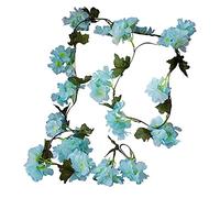 Guirnalda de Navidad artificial de 230 cm con flores de cerezo azul para árbol de Navidad, escalera, jardín, patio, Navidad, hogar, escaleras, barandilla, chimenea, decoración de boda al aire libre