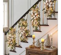 Guirnalda de Navidad de 15.74 x 9 pulgadas, paquete de 2/4/6/8 guirnaldas de lágrimas inalámbricas con lazo, decoración de Navidad artificial para escaleras, puerta delantera, exterior y hogar (4