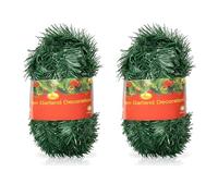 Guirnalda de Navidad de 16 m, 2 Piezas, Color Verde, Suave y Larga para Uso en Interiores y Exteriores, escaleras, chimeneas, Marcos de Puertas, exhibición de Mantel, decoración del hogar, jardín y