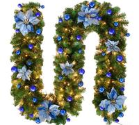 Guirnalda de Navidad de 2 7 metros de largo con vid de frutas rojas y para detalles de flores rosas, hecha de material plástico impermeable para diversas necesidades de decoración navideña (azul)