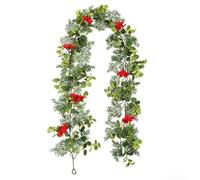 Guirnalda de Navidad de pino de 200 cm, guirnalda de abeto artificial como real, pino verde, eucalipto, bayas rojas, guirnalda verde abeto, guirnalda de Navidad, escaleras, decoración al aire libre (B