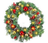 Guirnalda De Navidad En La Puerta Principal, Corona De Navidad Artificial, Coronas De Pino, Bateria Cargada, Adorno De Guirnalda De Navidad con Luces Led, para Hogar, Ventana, Puerta