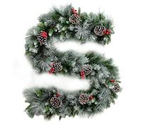 Guirnalda de Navidad para barandilla de escaleras, 2 metros, guirnalda de bayas rojas, decoración de corona de abeto natural, decoración para chimenea, barandilla de escaleras, bodas, fiestas, días