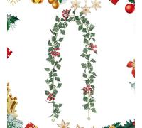 Guirnalda de Navidad para exterior, 175 centímetros, hojas realistas con bayas rojas, guirnalda de vid artificial, para casa, puerta de entrada, chimenea, patio, sala de estar, jardín, patio, pared