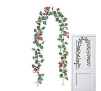 Guirnalda de Navidad para Exterior, decoración de Bayas Rojas y Hojas, 175 cm, decoración de lianas navideñas, para casa, terraza al Aire Libre, jardín, Patio, de Invierno, día de Acción de