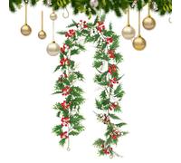 Guirnalda de Navidad para manto, guirnalda de hojas de bayas rojas de 69 pulgadas, vid artificial, para el hogar, puerta delantera, chimenea, sala de estar, jardín, patio, pared, festival de invierno