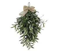 Guirnalda de olivo artificial | Corona de olivo colgante con lazo | Corona de 60 cm / 23.62 pulgadas de color verde oliva, decoración de guirnalda navideña para puertas delanteras, paredes, chimenea