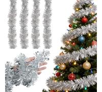 Guirnalda de Oropel Navidad (4 Piezas) - Espumillon Arbol Navidad Plata Extra Denso y Brillante | 8m Total de Guirnalda Navideña de Oropel para una Decoración Festiva Inolvidable