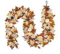 Guirnalda de otoño con Luces, Guirnalda de Hojas de otoño de 1, 8 m con piñas, Calabazas y Bayas, cálida decoración de Acción de Gracias para el hogar, Mesa, Porche y Chimenea.