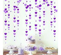 Guirnalda de papel de lavanda para colgar en forma de corazón, color morado y blanco, de 52 pies, para aniversario, día de la madre, cumpleaños, compromiso, boda, bebé, fiestas, suministros