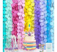 Guirnalda de papel de seda de unicornio degradado de 256 pies, diseño de lunares grandes, color pastel, guirnalda colgante de lunares, banderines para macarrón, cumpleaños, boda, despedida de soltera,