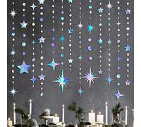 Guirnalda de Papel Iridiscente con círculos de Estrellas, banderines metálicos para Colgar, decoración de Estrellas centelleantes para niños, cumpleaños, Baby Shower, Boda, Festival, Compromiso,