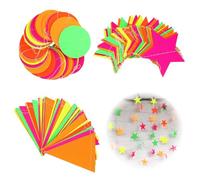 Guirnalda de Papel Neón 4,4 m - Set de 3 guirnaldas Fluorescentes con círculos, Estrellas y banderines - Brillan bajo luz UV para Fiestas, cumpleaños, Bodas, Discotecas y Eventos