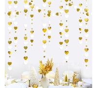 Guirnalda de papel reutilizable de 4 x 4 m, diseño de corazón, color blanco y dorado, doble cara, aspecto metálico, decoración para compromiso, decoración de bodas, cumpleaños, decoración de fiestas