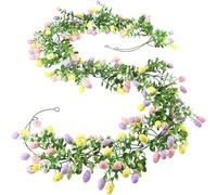 Guirnalda de Pascua, guirnalda colgante de huevo de Pascua de 7 pies para manto de ventana, hojas verdes, guirnalda de huevos artificiales, decoraciones de primavera para el hogar