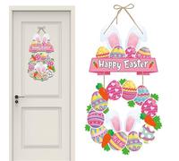 Guirnalda de Pascua - Guirnalda para puerta de conejo de 30 cm, decoración de conejito de madera hecha a mano, rústico primaveral para colgar, simpático cartel navideño | Decoración Fez