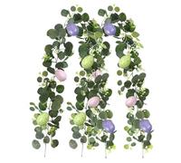Guirnalda de Pascua - Lote de 2 vides verdes con huevos de colores | Corona artificial para chimenea, ventana, pared, mesa de comedor, 167 cm, decoración para de primavera, reunión familiar