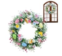 Guirnalda de Pascua para Puerta Principal | 35cm Guirnalda Floral Artificial con Huevo | Corona para Puerta Primavera - para Decoración Exterior Patio Terraza Temporadas Navidad Invierno Otoño Verano