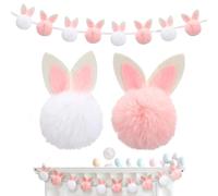 Guirnalda de Pascua | Rústicos de Conejo de Peluche Bandera de Pascua,Estandarte de Bolas de Conejo para de Primavera,para Pared de Chimenea Puerta Ventana y Estantería