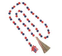 Guirnalda de perlas de madera patriótica | 4 de julio Cuentas de madera americanas | Cuentas de granja coloridas con etiqueta de bandera estadounidense | Decoraciones de bandeja de varios niveles del