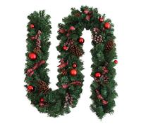 Guirnalda de Pino Artificial | 2.7m Bayas Rojas Realistas,Decoración para Navidad con - para Decoración de Navidad Bodas Fiestas Invierno Escaleras Mesa Comedor