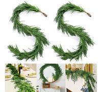 Guirnalda de pino Norfolk de 6 pies, guirnaldas artificiales de pino de Norfolk, guirnalda de pino de invierno de tacto real, guirnalda verde artificial verde para mesa, manto, pared, decoración de