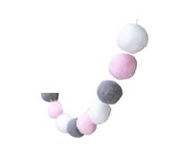 Guirnalda de Pompones Colgantes de 2 m for Interiores, Serie de Bolas de Fieltro de Lana, Cuerda, habitación de niña, decoración de Fiestas Hecha a Mano (DIY)(White Pink Grey)
