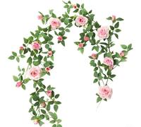 Guirnalda de rosas artificiales de 6 pies para colgar, flores falsas de seda para boda, hogar, fiesta, jardín, telón de fondo, decoración de pared, aniversario, día de San Valentín (rosa)