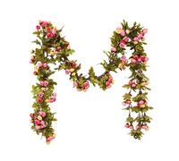 Guirnalda de Rosas Artificiales, Vides de Guirnalda de Rosas de Primavera con Flor de Rosa Falsa de Seda Y Hojas Verdes, Flor de Rosa de Verano para Colgar para Boda, Pared, Cocina, Hogar,(Rosa)
