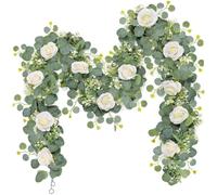 Guirnalda de Rosas Blancas, 2 Piezas de Guirnalda de Flores de plástico con Rosa, gypsophila de 71 Pulgadas y Hojas de eucalipto para la Mesa de Bodas decoración de telón de Fondo