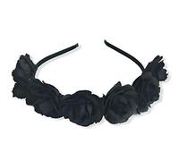 Guirnalda de rosas en diadema para mujeres y niñas, corona de Halloween, calavera de azúcar, tela de terciopelo, banda de Alicia (negro)