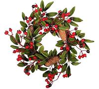 Guirnalda de simulación navideña Cono de Pino de Bayas Rojas Decoración de Hoja de Arce Decoración Simulación Flor Guirnalda de Vid Navidad Puerta de Acción de Gracias Pared de Bayas Anillo de Corona